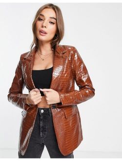 Glamorous relaxed blazer in brown faux croc - part of a set