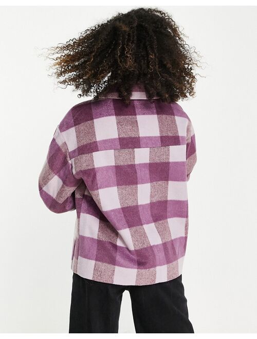 Monki check boxy fit brushed wool jacket in purple