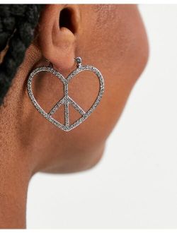Hadley crystal peace heart earrings in silver