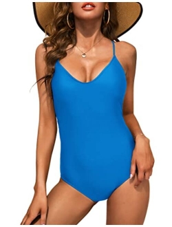 One Piece Swimsuits Women Bathing Suit V Neck Swimwear Tummy Control Monokini Sexy Cross Backless Swimming Suits