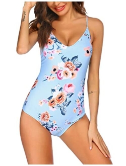 One Piece Swimsuits Women Bathing Suit V Neck Swimwear Tummy Control Monokini Sexy Cross Backless Swimming Suits