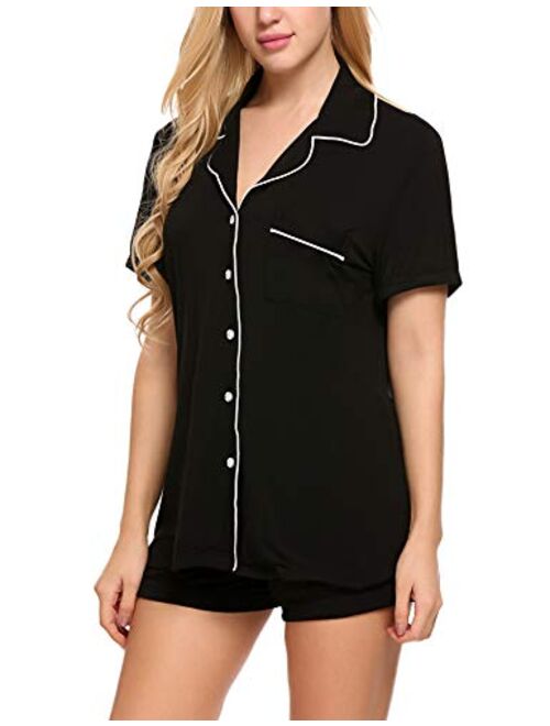Ekouaer Pajamas Women Short Sleeve Sleepwear Button Down Loungewear Soft Summer Pjs Shorts Set