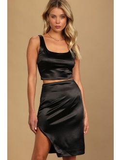 Can't Let You Go Black Satin Sleeveless Two-Piece Midi Dress
