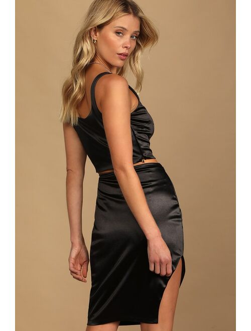 Lulus Can't Let You Go Black Satin Sleeveless Two-Piece Midi Dress