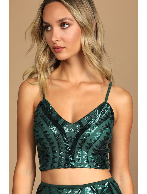 Lulus Party Won't Stop Emerald Green Sequin Two-Piece Midi Dress