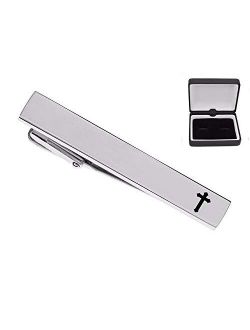Personalized Silver Stainless Steel Cross Tie Clip Custom Engraved Free - Ships from USA