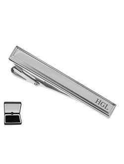 Personalized Silver Stainless Steel Beveled Tie Clip Bar Custom Engraved Free - Ships from USA