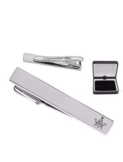 Personalized Silver Stainless Steel Tie Clip for Freemasons Custom Engraved Free - Ships from USA