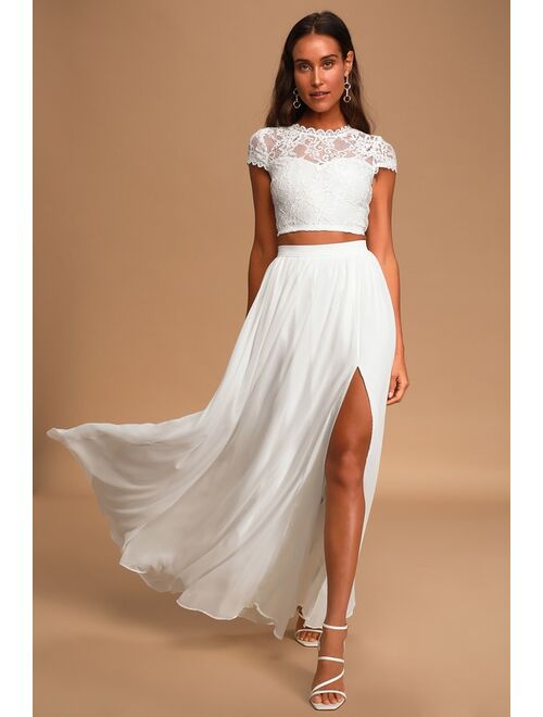 Lulus Sweet Stunner White Lace Two-Piece Maxi Dress