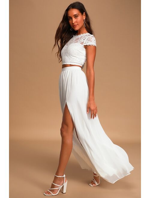 Lulus Sweet Stunner White Lace Two-Piece Maxi Dress