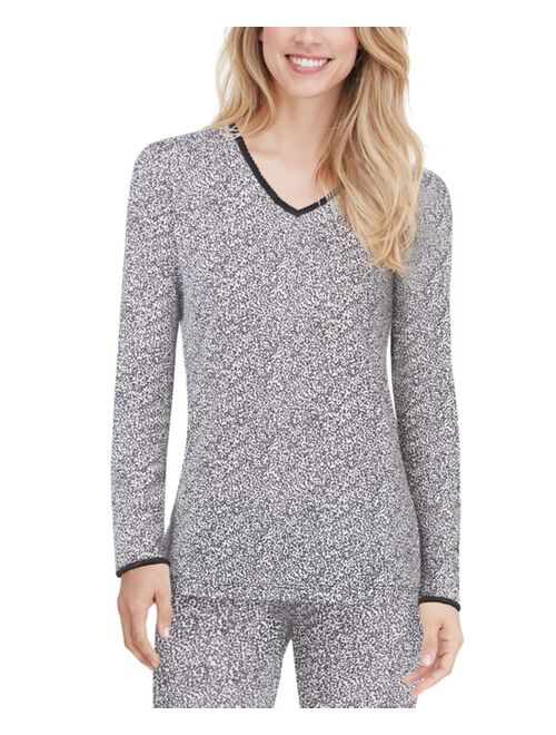 Cuddl Duds SoftWear Lace Edge Long Sleeve V-Neck Top