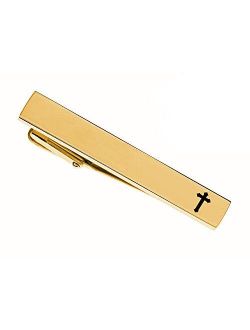 Personalized Gold Stainless Steel Cross Tie Clip Custom Engraved Free - Ships from USA
