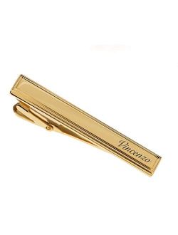 Personalized Gold Stainless Steel Beveled Tie Clip Bar Custom Engraved Free - Ships from USA