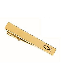 Personalized Gold Stainless Steel Tie Clip with Jesus Fish Ichthus Custom Engraved Free - Ships from USA