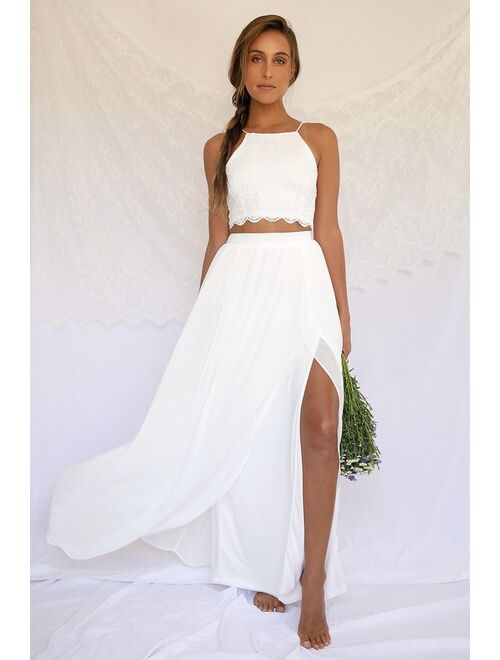 Lulus Midnight Memories White Lace Two-Piece Maxi Dress