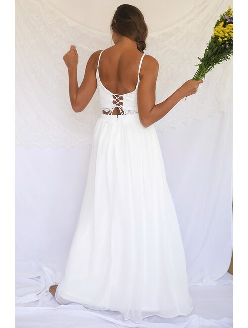 Lulus Midnight Memories White Lace Two-Piece Maxi Dress