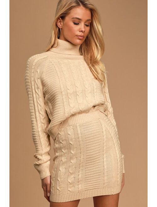 Lulus In the Cards Beige Cable Knit Two-Piece Sweater Dress