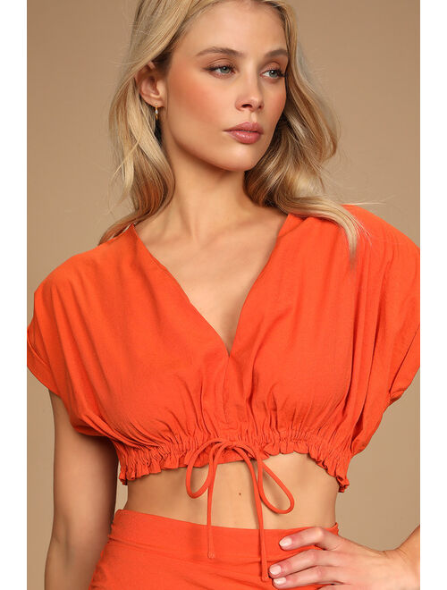Lulus Play Tourist Orange Two-Piece Short Sleeve Midi Dress