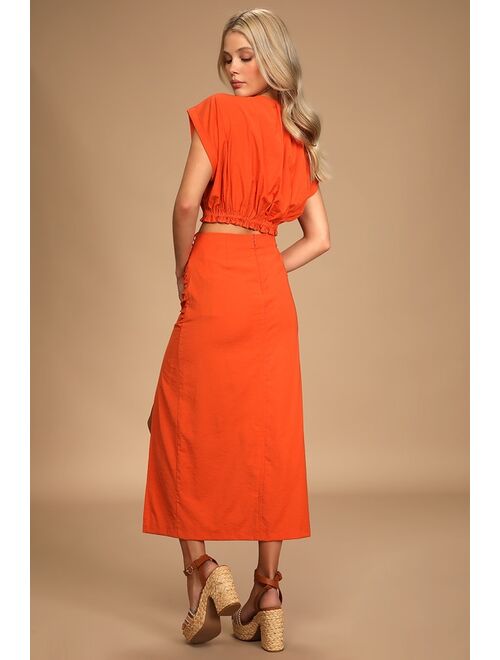 Lulus Play Tourist Orange Two-Piece Short Sleeve Midi Dress