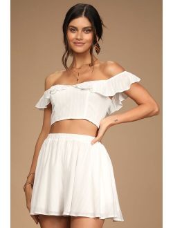 Spring to It White Off-the-Shoulder Two-Piece Romper