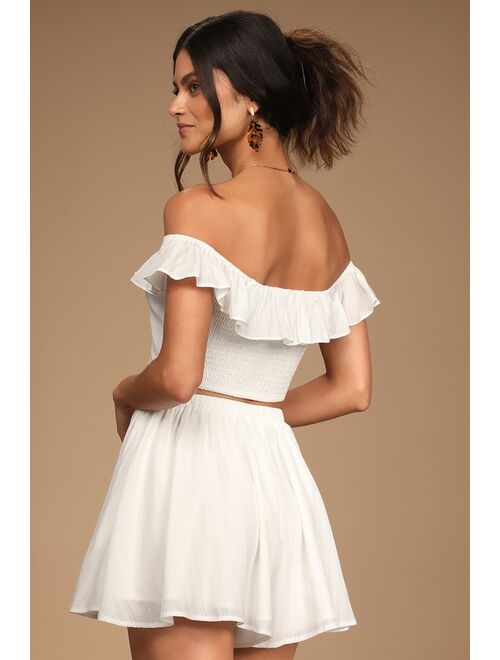 Lulus Spring to It White Off-the-Shoulder Two-Piece Romper