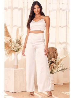 Let's Make A Toast White Satin Two-Piece Jumpsuit