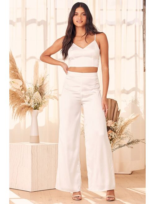 Lulus Let's Make A Toast White Satin Two-Piece Jumpsuit