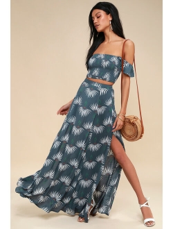 Trancoso Navy Blue Floral Print Two-Piece Maxi Dress