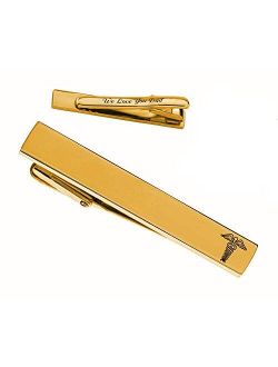 Personalized Gold Stainless Steel Tie Clip for Doctors Custom Engraved Free - Ships from USA