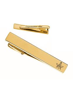 Personalized Gold Stainless Steel Tie Clip for Freemasons Custom Engraved Free - Ships from USA