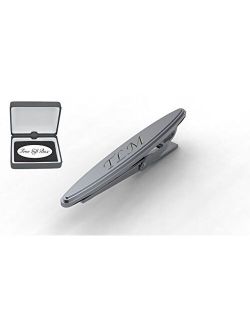 Personalized Stainless Steel Silver Oval Beveled Edge Tie Clip Custom Engraved Free - Ships from USA
