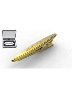 Personalized Stainless Steel Gold Oval Beveled Tie Clip Custom Engraved Free - Ships from USA