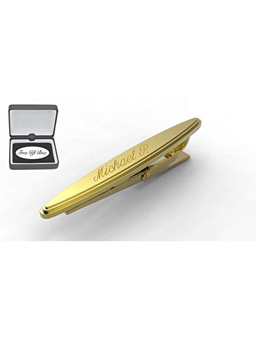 A & L Engraving Personalized Stainless Steel Gold Oval Beveled Tie Clip Custom Engraved Free - Ships from USA