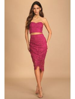 Rare Occasion Magenta Lace Strapless Two-Piece Midi Dress