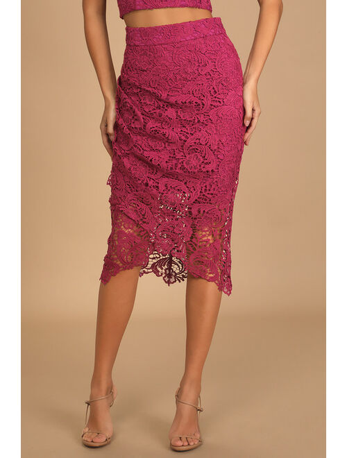 Lulus Rare Occasion Magenta Lace Strapless Two-Piece Midi Dress