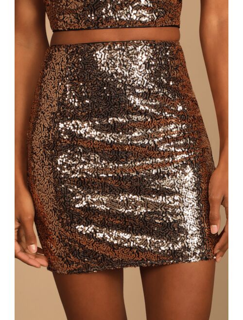 Lulus Mood to Move Bronze Sequin Lace-Up Two-Piece Mini Dress