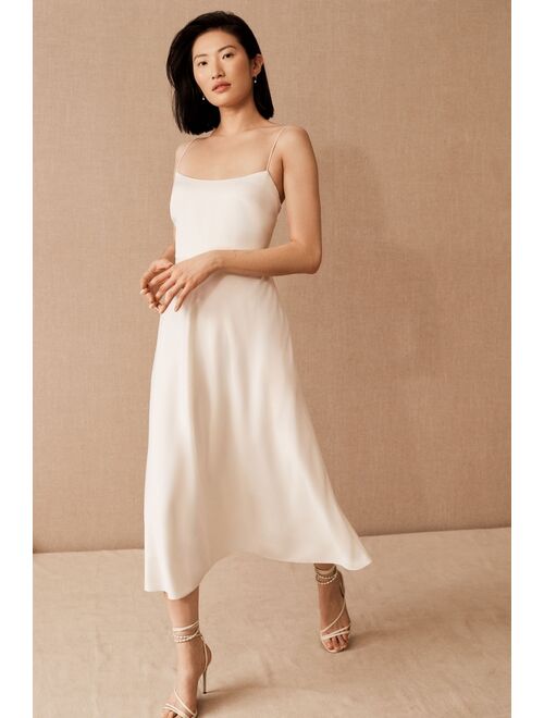 BHLDN Leti Midi Dress With Slim Silhouette And Spaghetti Straps Perfect For Cocktail Party