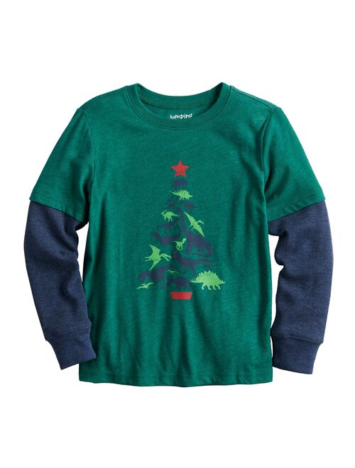 Boys 4-12 Jumping Beans® Dinosaur Christmas Tree Skater Tee with Thermal Sleeves