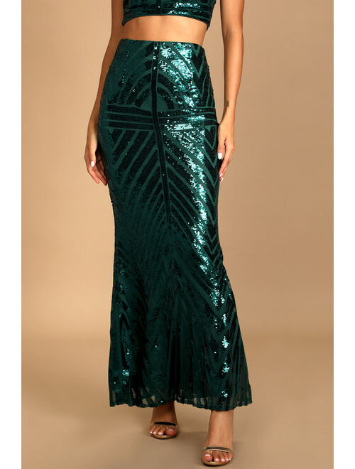 Lulus Glam for the Night Emerald Green Sequin Two-Piece Maxi Dress