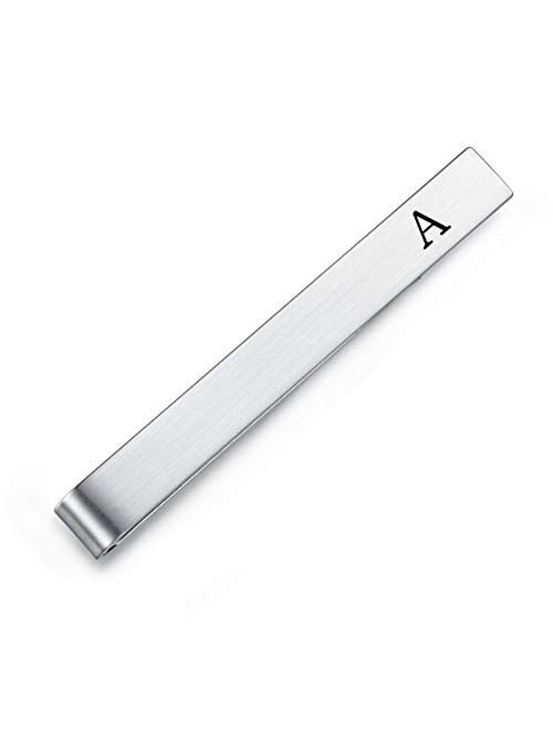 HONEY BEAR Mens Initial Alphabet Letter Tie Clip Bar Normal Size Gift 5.4cm Silver