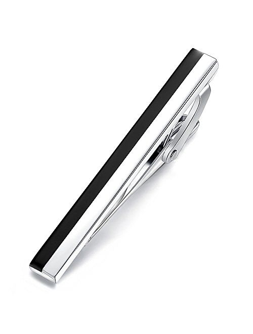 HONEY BEAR Mens Tie Clip Bar for Normal Size Tie Wedding Gift 5.5cm Silver Black