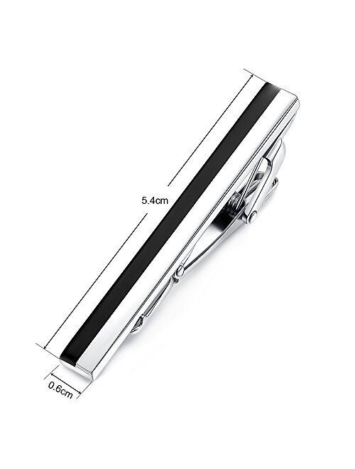HONEY BEAR Mens Tie Clip Bar for Normal Size Tie Wedding Gift 5.5cm Silver Black