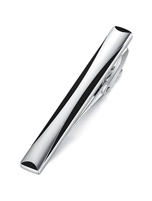 HONEY BEAR Mens Tie Clip Bar for Normal Size Steel Business Wedding Gift 5.5cm (Silver with black)