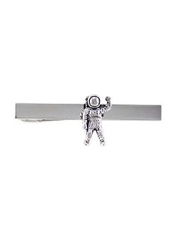 Antique Silver Tone Astronaut Tie Clip Space Pilot Tie Clip with Box
