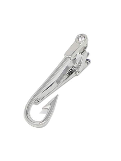 MENDEPOT Fishing Hook Tie Clip Rhodium Plated Nolvety Fishhook Tie Clip With Box