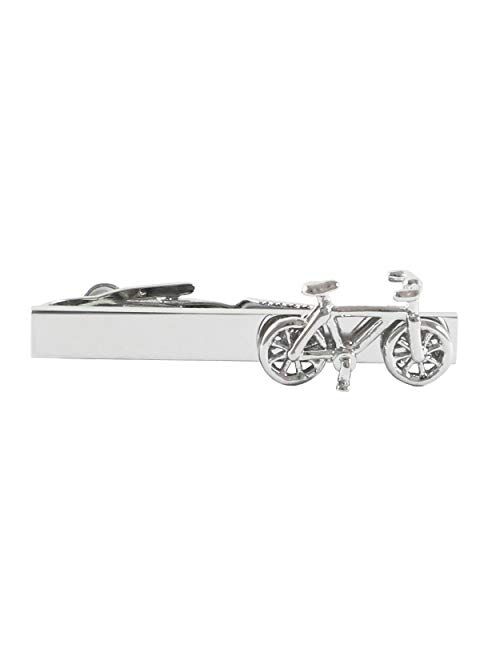 MENDEPOT Bike Tie Clip Rhodium Plated Bicycle Tie Bar with Gift Box