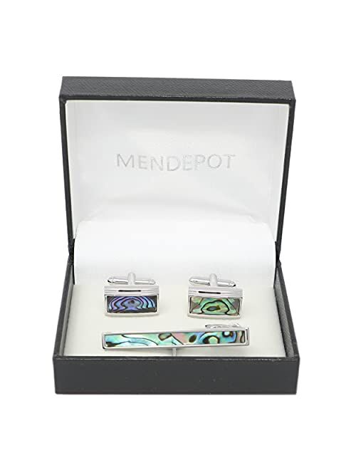 MENDEPOT Classic Stone Cufflinks And Tie Clip Set With Gift Box Mother Pearl Cufflinks Tie Clip Abalone Men Shirt Set