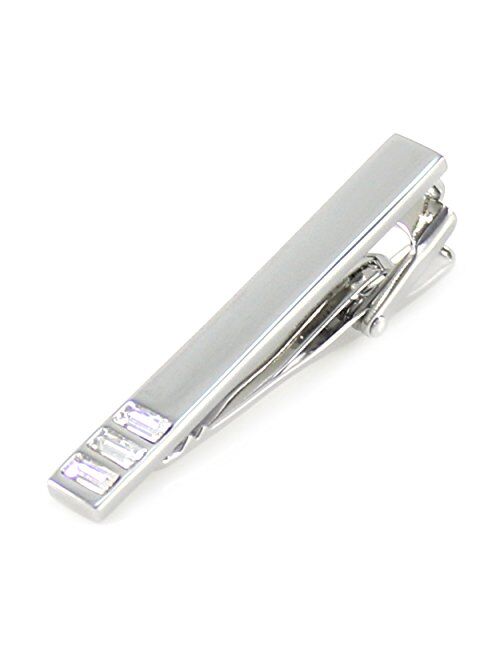 MENDEPOT Classic Silver Tone Clear Crystals Tie Clip in Box