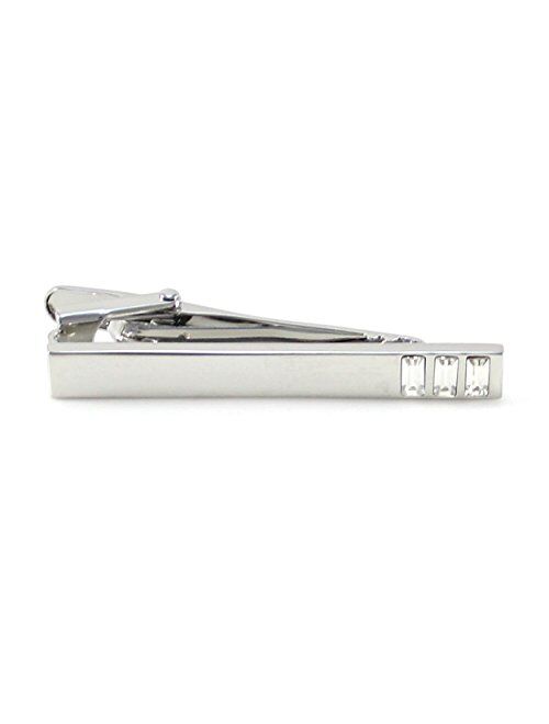 MENDEPOT Classic Silver Tone Clear Crystals Tie Clip in Box