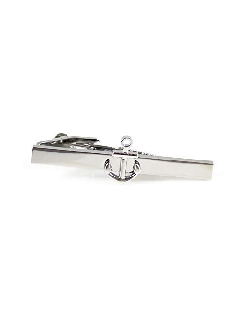 MENDEPOT Anchor Tie Clip Rhodium Plated Fashion Anchor Tie Clip in Box